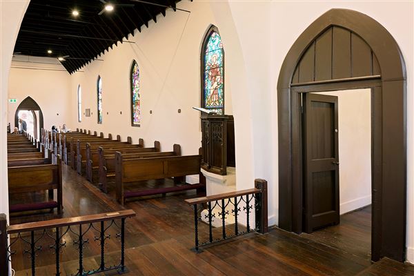 St Johns Church, Pinjarra - St Johns church interior - view from alter (4/06/2019)